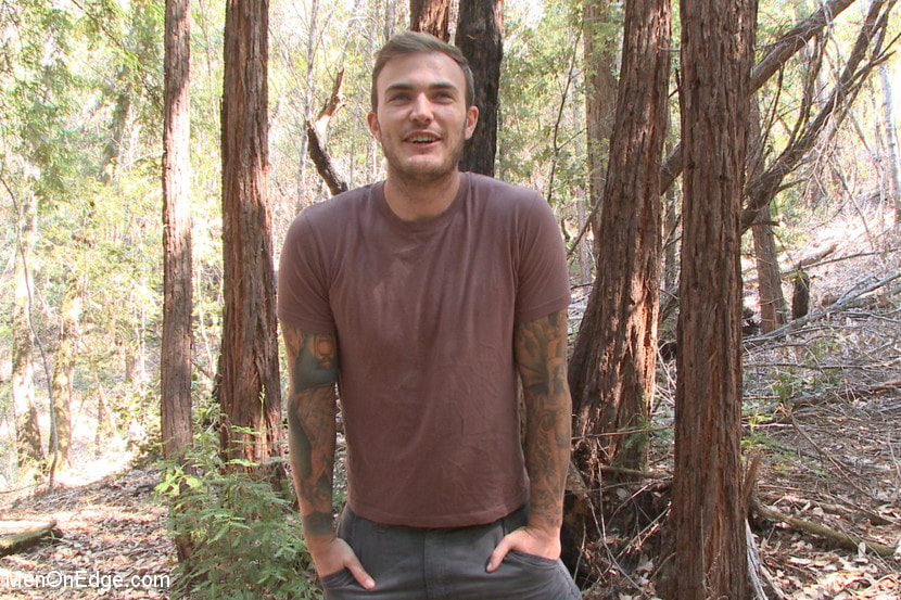Bound Christian Wilde begs to cum in the woods