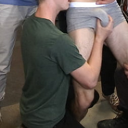 Horny crowd jumps on a ripped stud in a skate shop