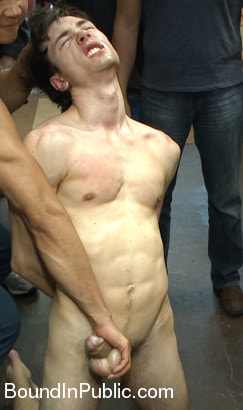 Horny crowd jumps on a ripped stud in a skate shop