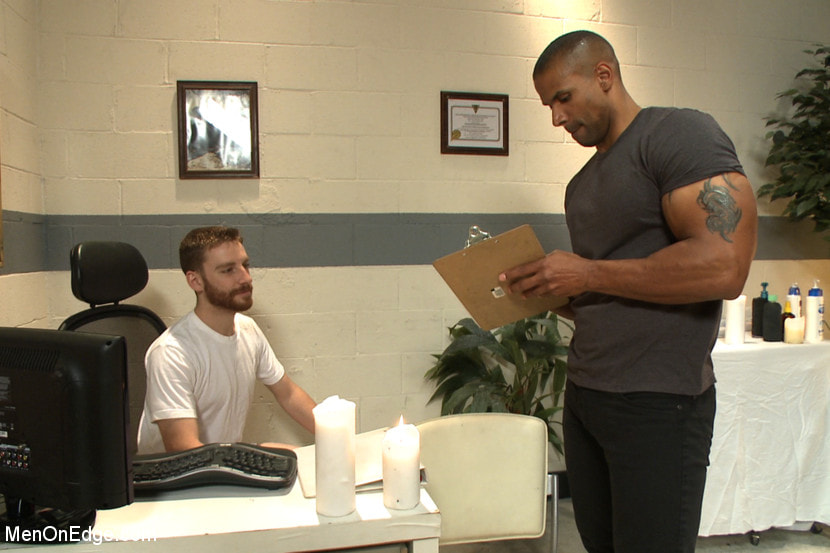 Muscle hunk gets a four hand massage with happy and unhappy endings