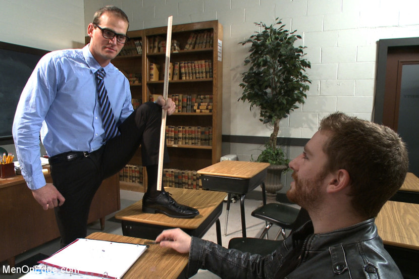 Straight professor gets edged and dildo fucked in the classroom