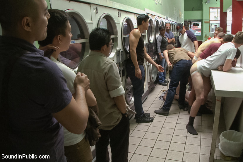 Rude punk gets gangbanged and shoved in the dryer at the laundromat