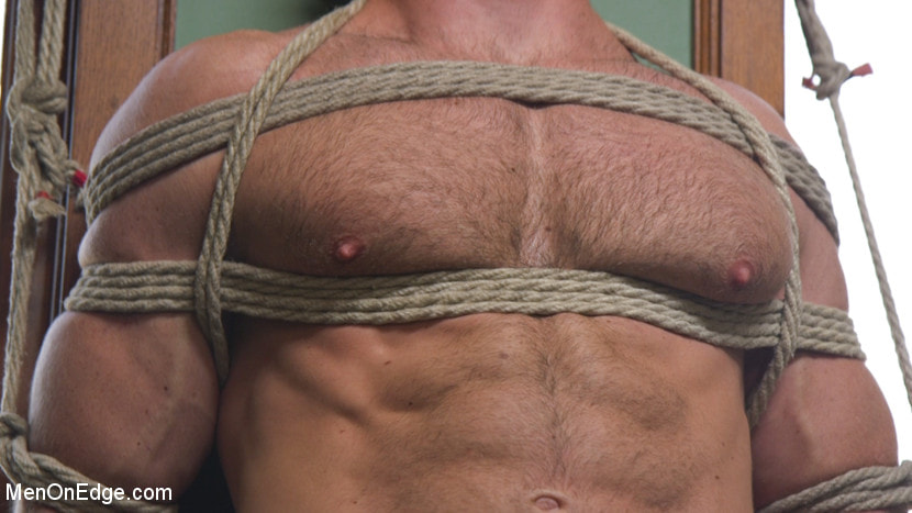 Furry Muscular Stud is Bound and Edged on a Pool Table!