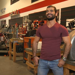 Hot biker gets edged in the motorcycle garage