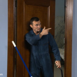 Hot janitor endures relentless edging at an airport restroom