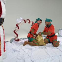 Impish Little Elves: Casey Everett Edged by Santa and his Lil Helper