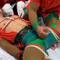 Impish Little Elves: Casey Everett Edged by Santa and his Lil Helper