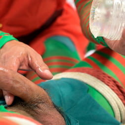 Impish Little Elves: Casey Everett Edged by Santa and his Lil Helper