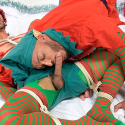 Impish Little Elves: Casey Everett Edged by Santa and his Lil Helper