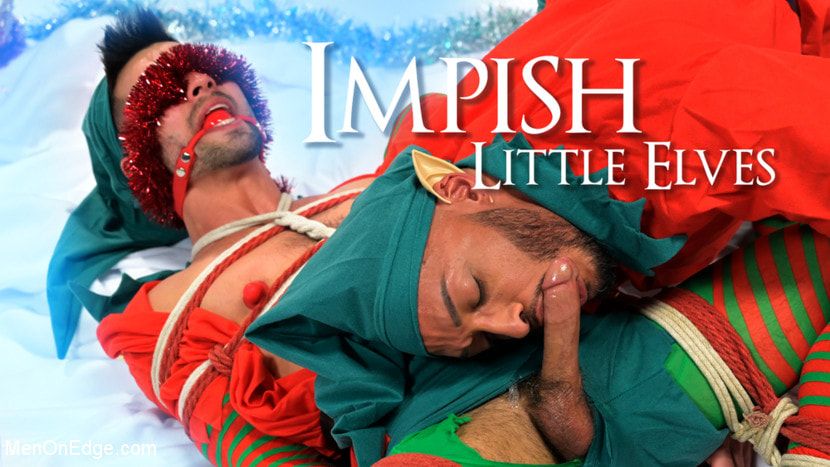 Impish Little Elves: Casey Everett Edged by Santa and his Lil Helper