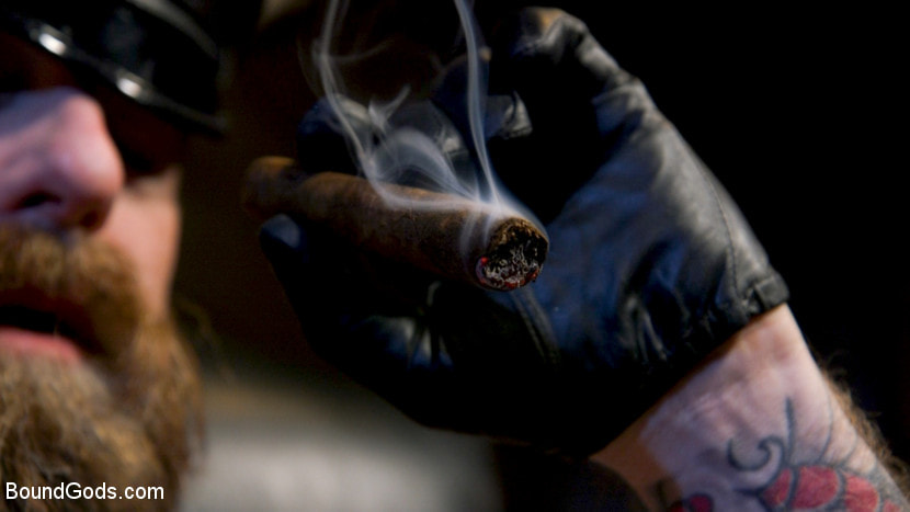 Muscular Leather Daddy Smokes Cigars and Brutally Fucks Submissive Boy