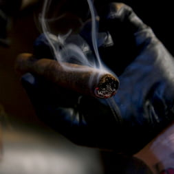 Muscular Leather Daddy Smokes Cigars and Brutally Fucks Submissive Boy