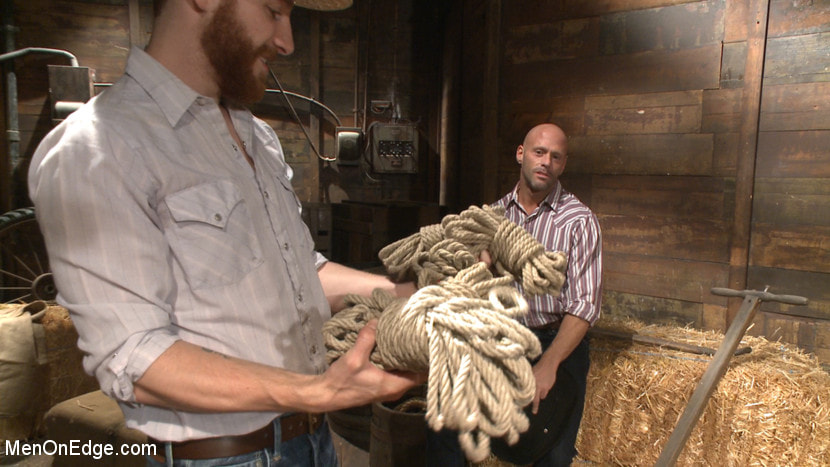 Hot cowboy tied up for the first time and shoots a load onto his face!