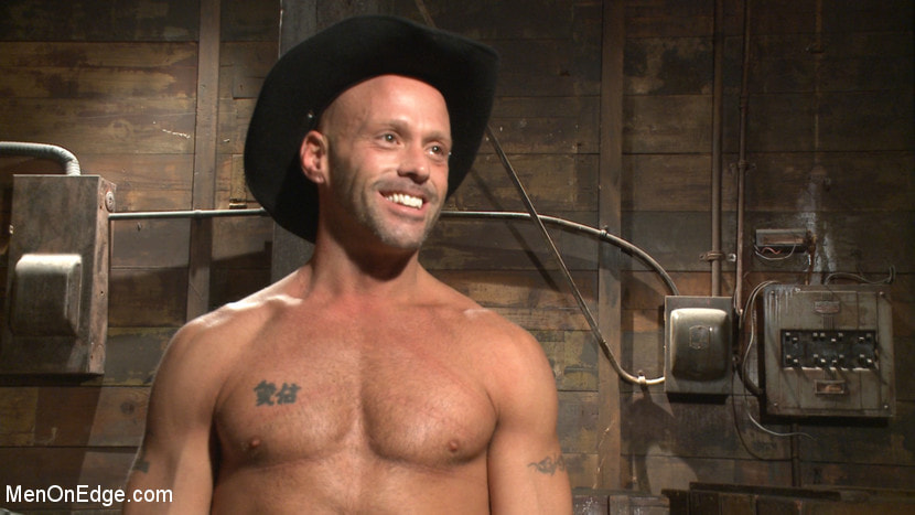 Hot cowboy tied up for the first time and shoots a load onto his face!