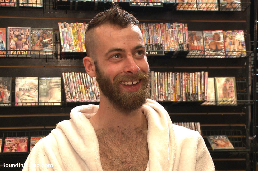 Beard full of cum - Bound stud fucked with machines and cock alike!