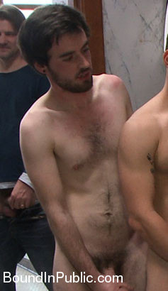 Straight stud gets gang fucked in a crowded cruising bathroom