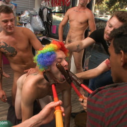 Greedy whore gang banged by horny dudes at a local balloon shop