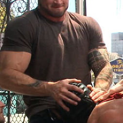 Muscled whore gets publicly fucked and doused with cum