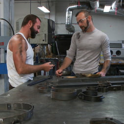 Motor oil bondage fuck in the metal shop