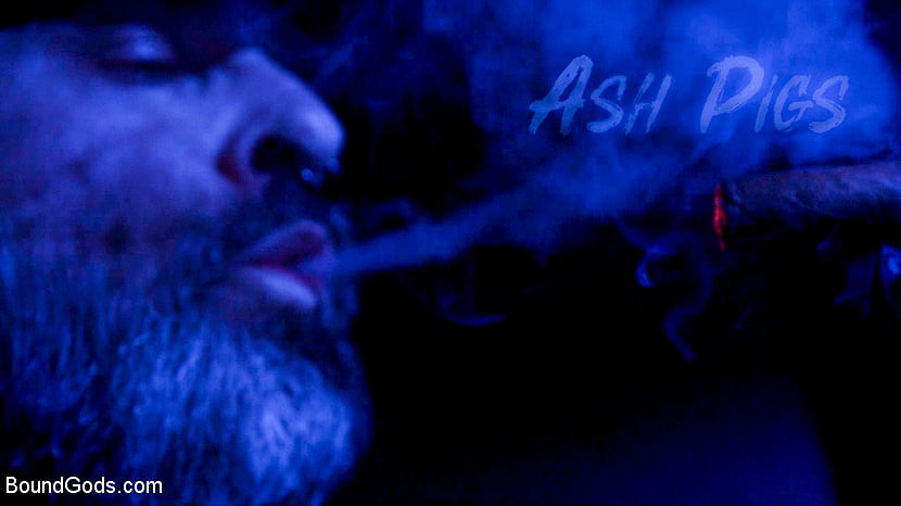 ASH PIGS: Cigar Smoking Leather Daddy Breaks in His Hairy Muscle Slave