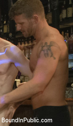Muscled stud has had enough but the horny crowd says no