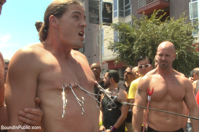 Publicly humiliated, asshole zapped, and covered in strangers' cum