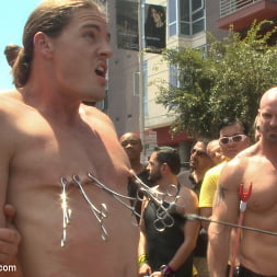 Publicly humiliated, asshole zapped, and covered in strangers' cum