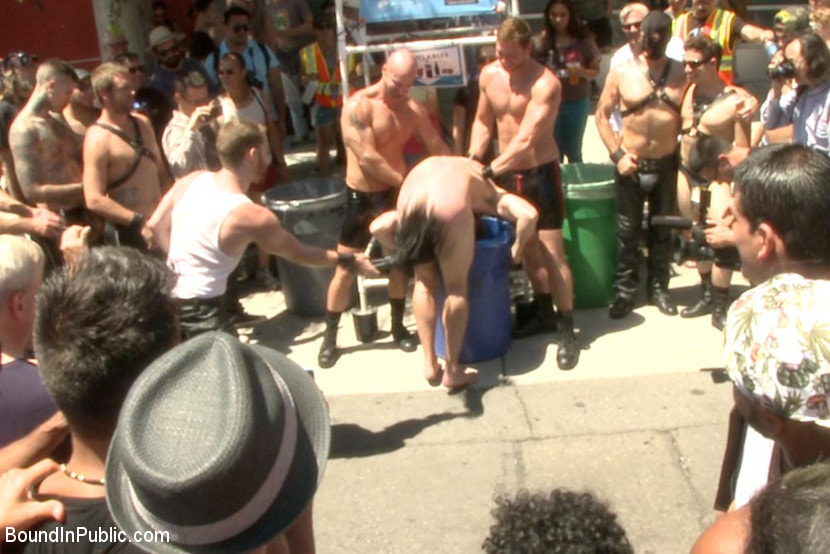 Publicly humiliated, asshole zapped, and covered in strangers' cum