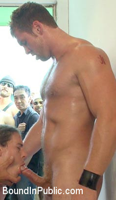 Publicly humiliated, asshole zapped, and covered in strangers' cum