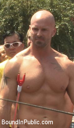 Publicly humiliated, asshole zapped, and covered in strangers' cum