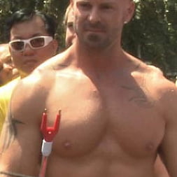 Publicly humiliated, asshole zapped, and covered in strangers' cum
