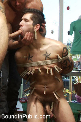 Cocky stud gets gangbanged in a clothing store