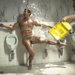 College jock gets a crash course in edging while bound to the urinals