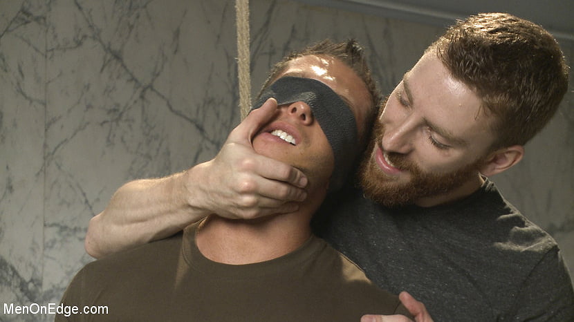 College jock gets a crash course in edging while bound to the urinals