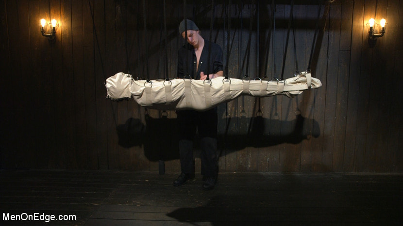 Metal Rack to Sleep Sack: Captive Boy's Thick Cock Edged Mercilessly